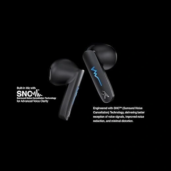 SKU-0313/ EARBUDS- FINGERS Tuxedo TWS Earbuds with 32-Hour Playtime, Fast Charging, 13mm Neodymium Drivers, Surround Noise Cancellation (SNC Technology) Built-in Mic, IPX4 Sweat Resistant, Voice Assistant (Luxe Black)