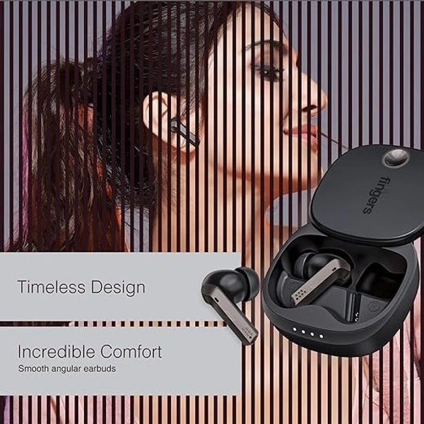 SKU-0314/ EARBUDS- FINGERS Mesmeric TWS Earbuds Immersive Sound with 10 mm Deep bass Drivers, 60 Hours Playtime, Built-in Quad Mics, SNC™ Technology, Quick Charge Type-C Fast Charging (Gun Metal + Black)