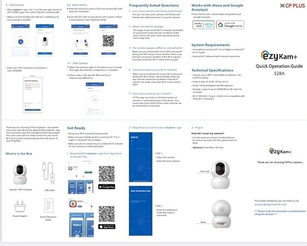 CCTV- WIFI CAMERA- CP PLUS 2MP Full HD Wi-fi CCTV Camera | 360°View PT Camera | Motion Tracking | Cloud Monitoring | 2-Way Talk, Night Vision| Support SD Card (Up to 256 GB) | Privacy Mode - CP-E28A