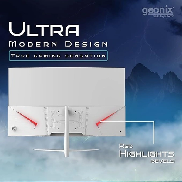 SKU-0150/ SIZE- 32" - Geonix Argon 32 Inch LED Curved Monitor 80.01 CM(32''),75Hz Refresh Rate,4000:1 Contrast Ratio,Max. Res. 1920X1080(16:9),4.5ms Response Time, 16.7M(8Bit) Display Color with 2X2W built In Speaker,White