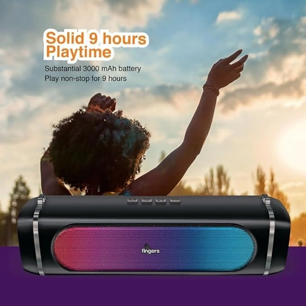 SKU-0282/ SPEAKERS- FINGERS SoundPower-20 Bluetooth Portable Speaker with Powerful 20 W Deep Bass, Mesmerizing RGB lights, 9-hour Playtime, Free Carry Strap, Built-in Mic (Black)