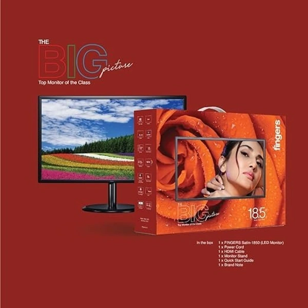 SKU-0056/ SIZE- 19"- FINGERS Satin-1850 LED Monitor (18.5β) with 1366 x 768 FHD Resolution, Ultra-Slim Design, VGA + HDMI Output, Wall mountable, 75 Hz Refresh Rate, 250 nits Brightness