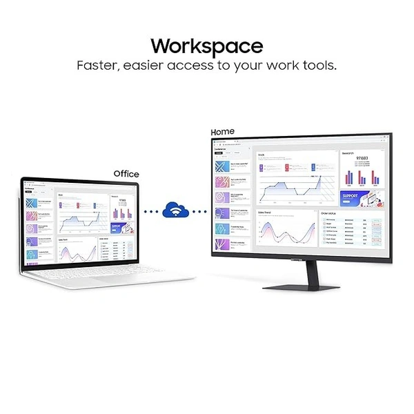 SKU-0556/ SIZE- 27" -Samsung 27" (68.6cm) M5 Smart Monitor with Smart TV Experience|FHD 1920 x 1080|Bezeless|OTT Apps|IoT Hub|Office 365|Workout Tracker|Speakers|Remote|Wi-Fi|Bluetooth|LS27BM500EWXXL|Black