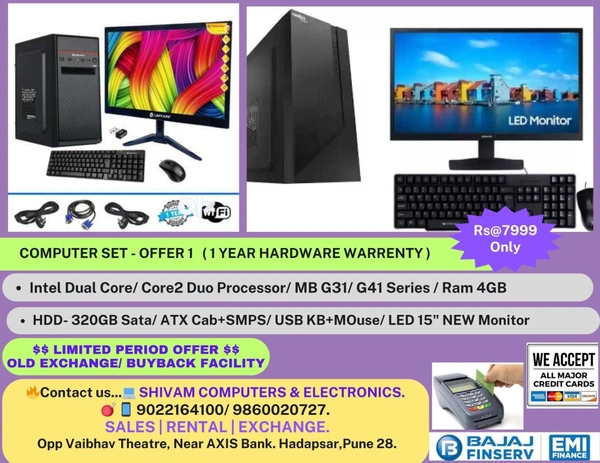 NEW PC SET OFFER-1 - INTEL DUAL CORE/ CORE 2 DUO- PC SET With LED HD Monitor + USB Keyboard & Mouse@ 7999 Only ( Limited Offer )