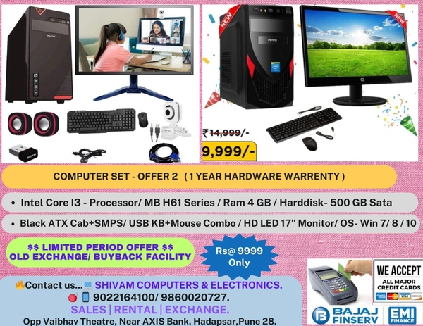 SKU-0191/ NEW CORE I3- PC SET/ With LED HD Monitor + USB Keyboard & Mouse@ 9999 Only ( Limited Offer )1 year Warrenty