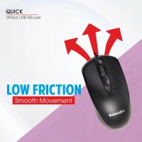 SKU-0170/ MOUSE- USB WIRED- Zebion Quick Wired Mouse with DPI 1000, Ergonomic Design with Comfortable Feel, Ergonomic Design, Latest Optical Technology, 1 Year Warranty, Black Color