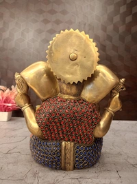 DecorsOne Brass Stone Ganesha Idol For Pooja & Home Decor 10"