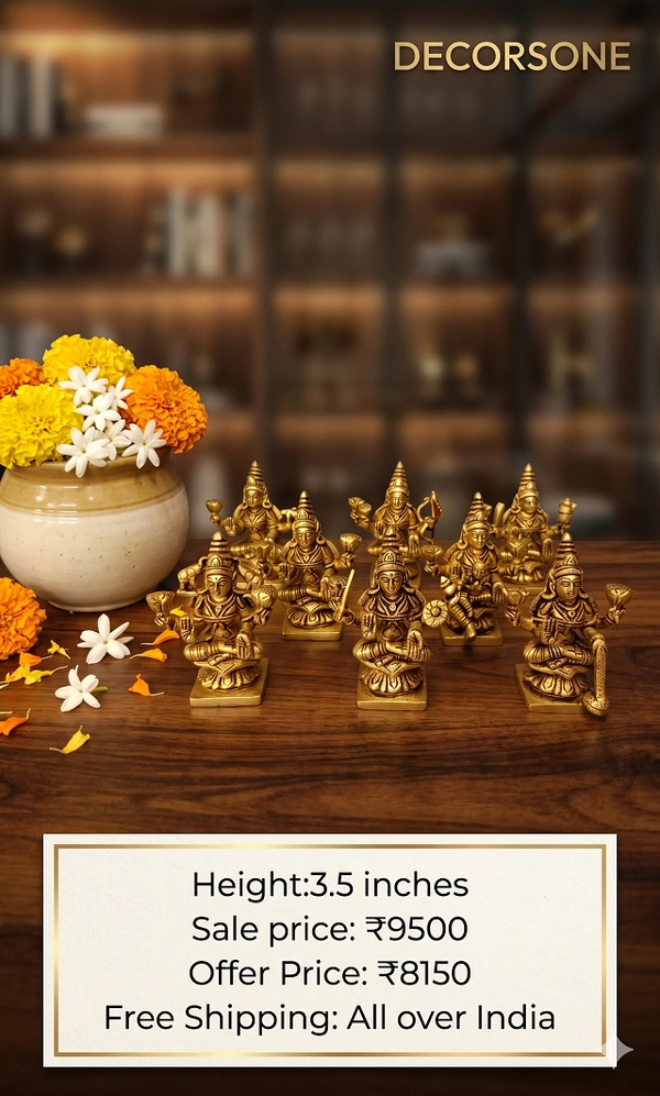 DecorsOne Brass Ashtalakshmi Idols 3.5"