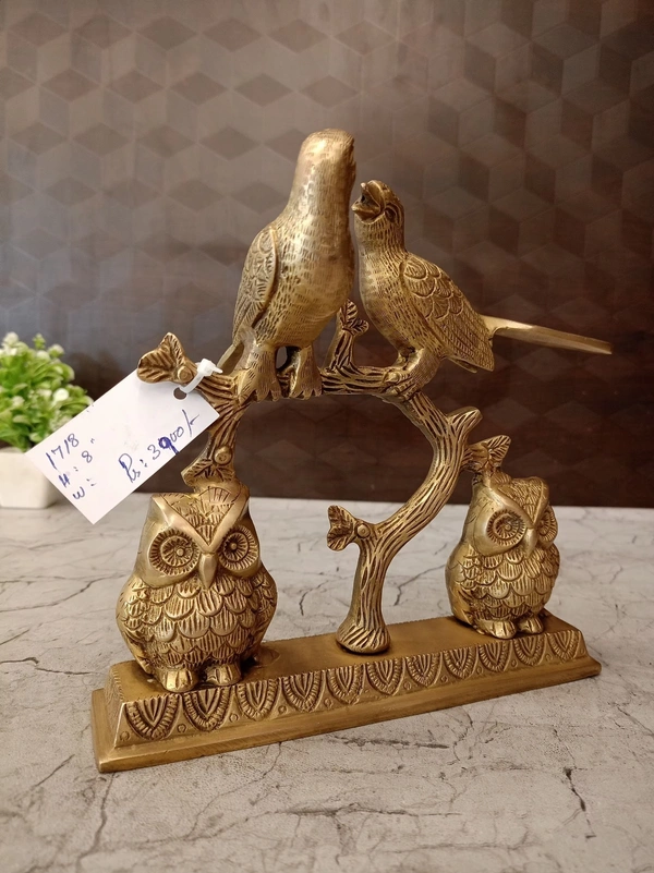 DecorsOne Brass Owls & Birds on Tree Home Decor Showpiece 8.5″