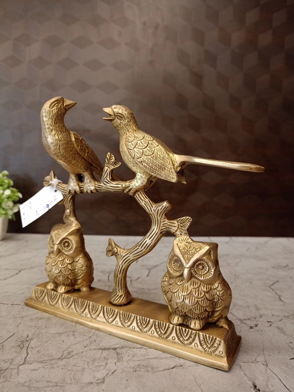 DecorsOne Brass Owls & Birds on Tree Home Decor Showpiece 8.5″