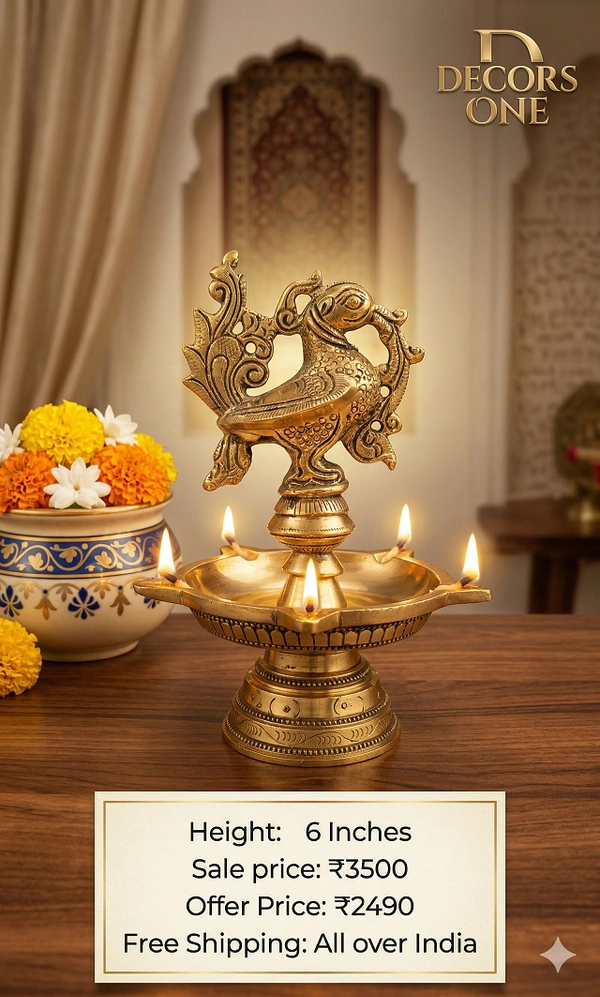 Brass Five Face Annam Diya 6″