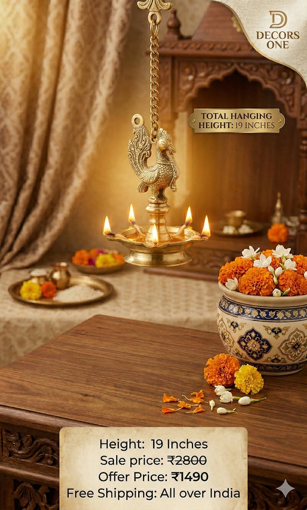 Brass Annam Five Face Hanging Diya 19"