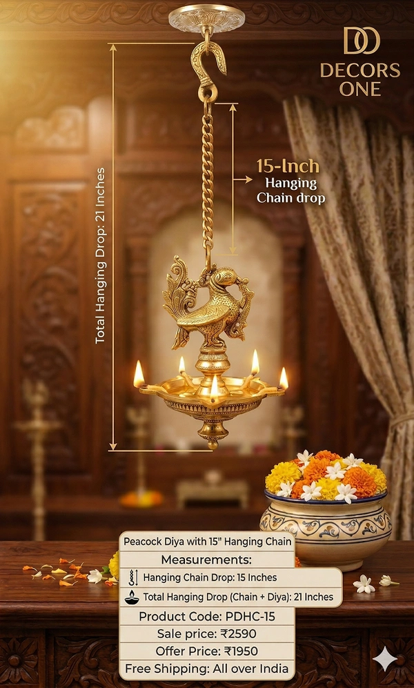 Brass Five Face Annam Diya Hanging 21″