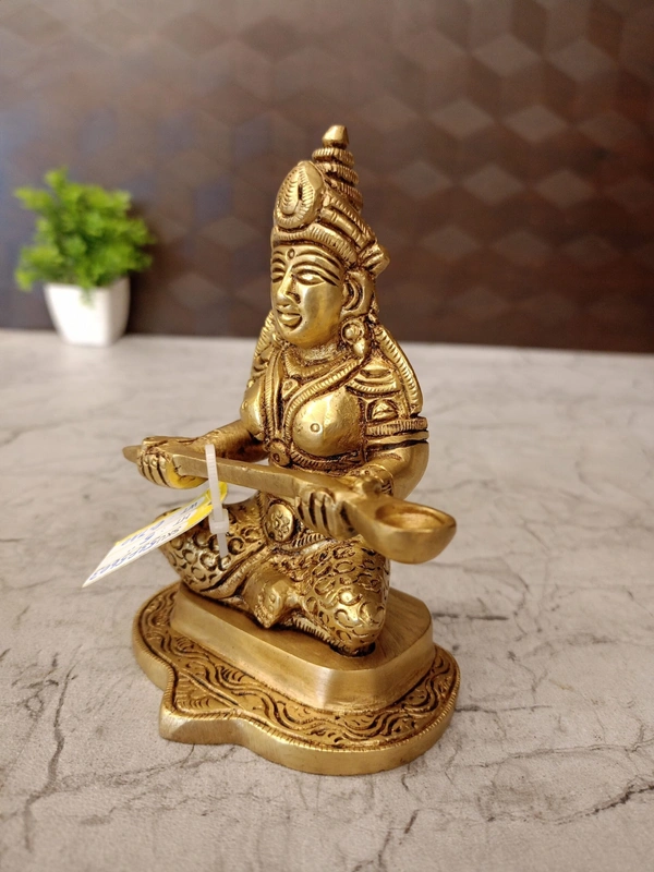 Brass Annapoorani Sitting On Round Designer Base