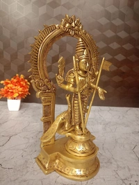 Brass Murugan Idol with Well Desgined with Prabhavali | Brass Thiruchendur Murugan, Embrace Multifaceted Divine Power with Our Four-Armed Brass Murugan Statue