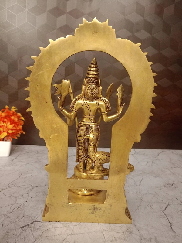 Brass Murugan Idol with Well Desgined with Prabhavali | Brass Thiruchendur Murugan, Embrace Multifaceted Divine Power with Our Four-Armed Brass Murugan Statue