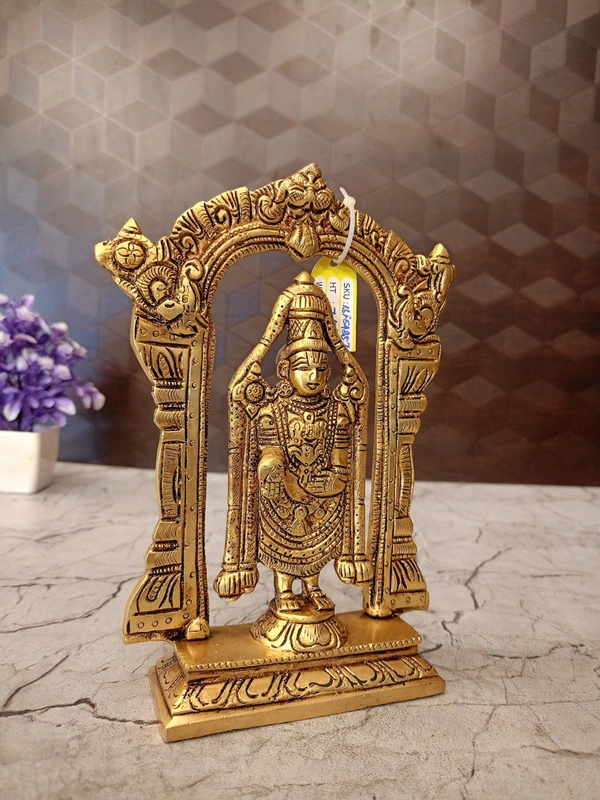 DecorsOne Brass Arch Balaji Statue For Pooja And Home Decor / Brass Perumal Symbol of Prosperity & Grace