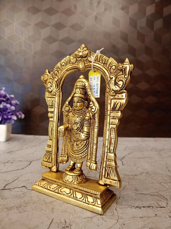 DecorsOne Brass Arch Balaji Statue For Pooja And Home Decor / Brass Perumal Symbol of Prosperity & Grace