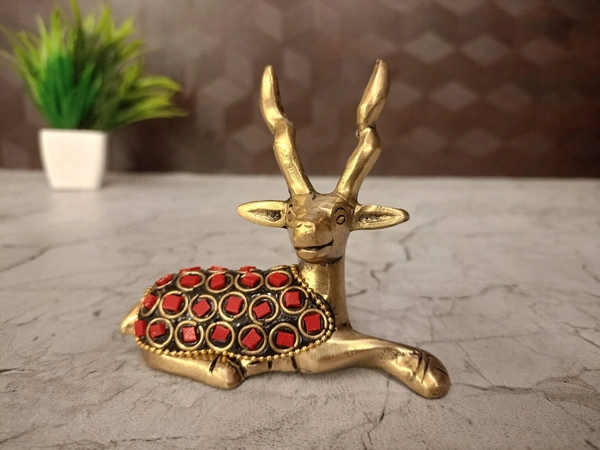 Buy Brass Stone Deer For Home decor Handcraft