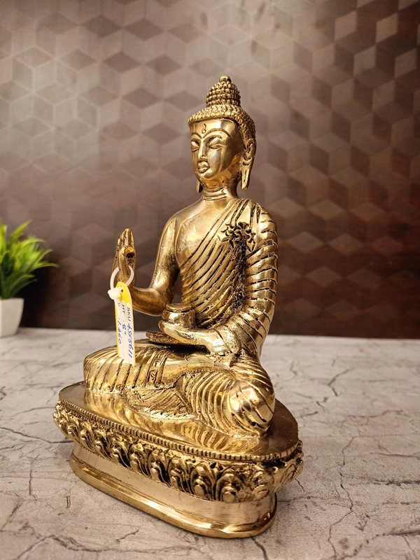 Brass Buddha Idol For Home Decor Half Base Design