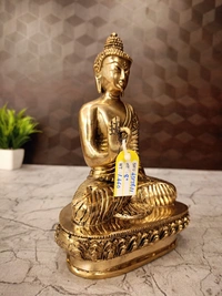 Brass Buddha Idol For Home Decor Half Base Design