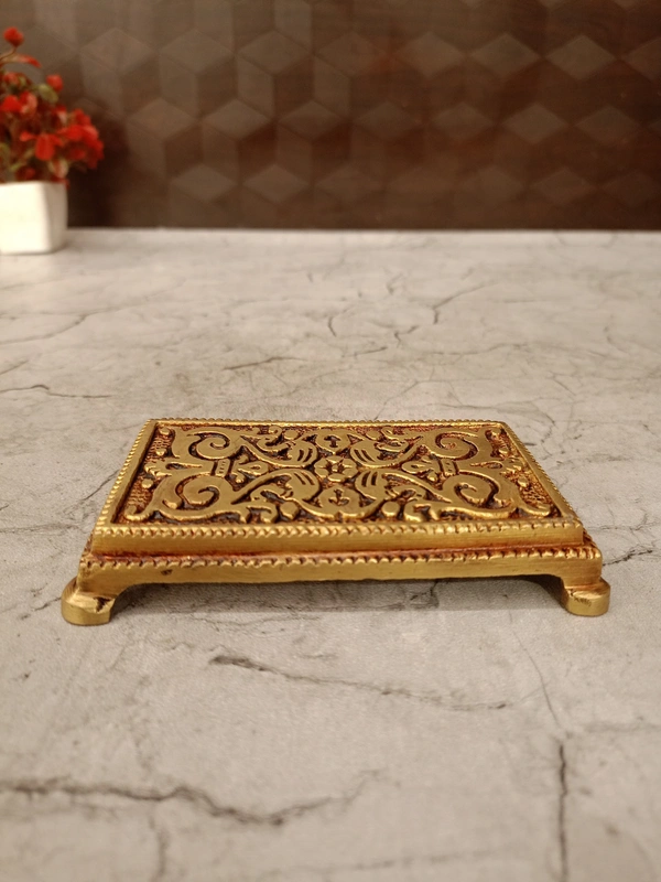 DecorsOne Brass Rectangle Chowki Statue For Pooja 1″