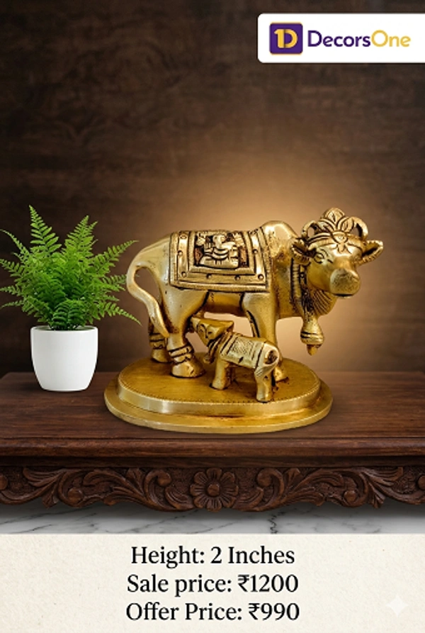 DecorsOne Brass Cow And Calf With Perumal 2"