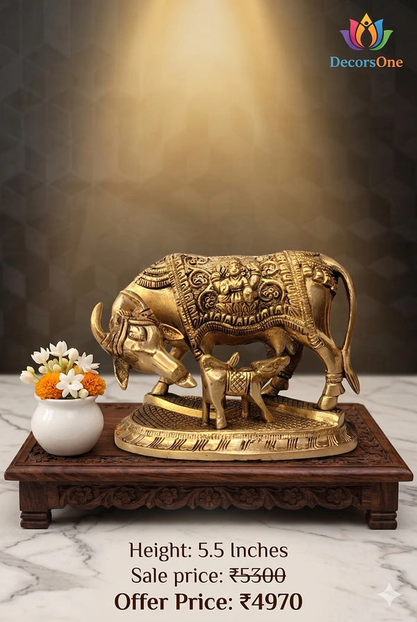 Brass Cow And Calf Idol 5''