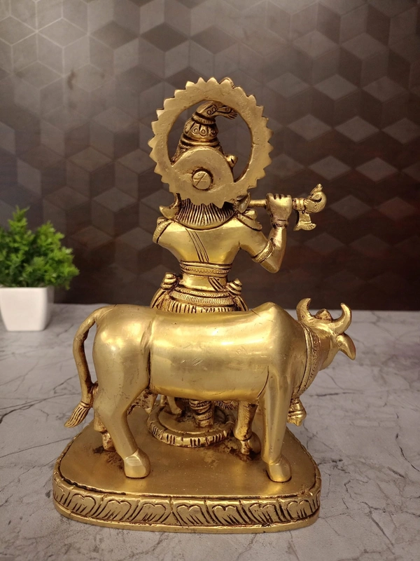 Brass Krishna With Cow Idol