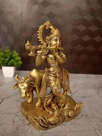 Brass Krishna With Cow Idol