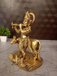 Brass Krishna With Cow Idol