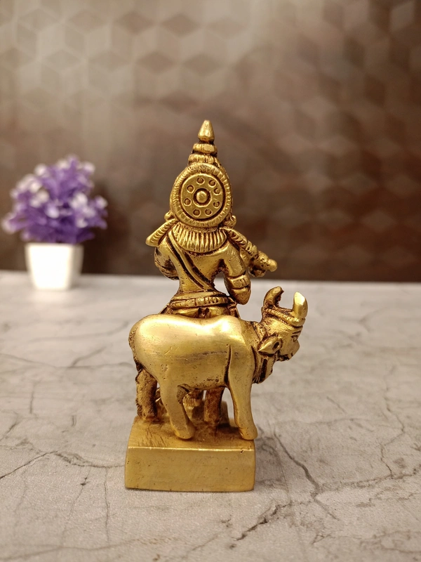 DecorsOne Brass Fine Art Cow Krishna Statue 4″