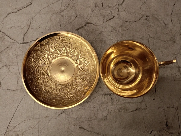 DecorsOne Brass Tea cup and saucer with Design 2''