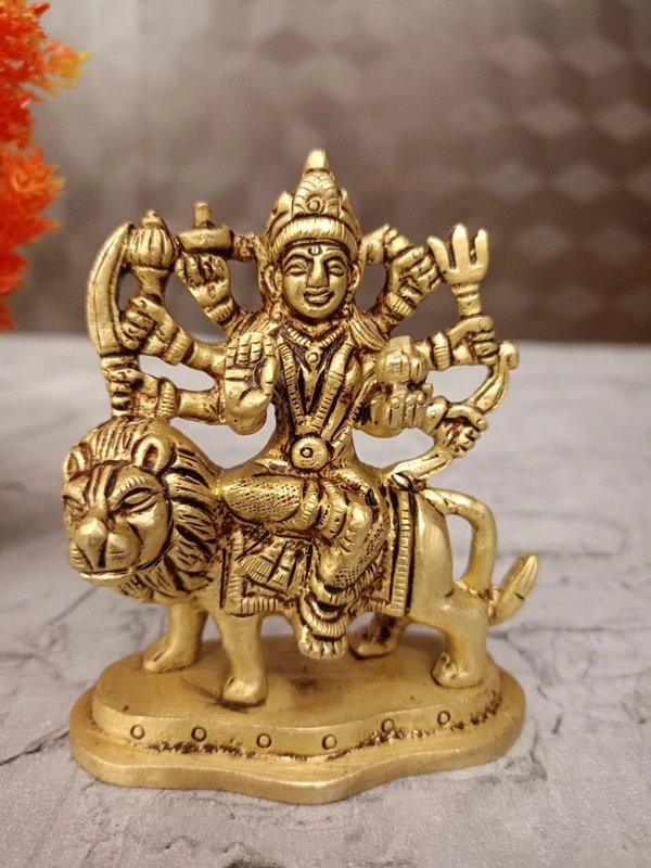Brass Durgai Sitting On Lion Idol