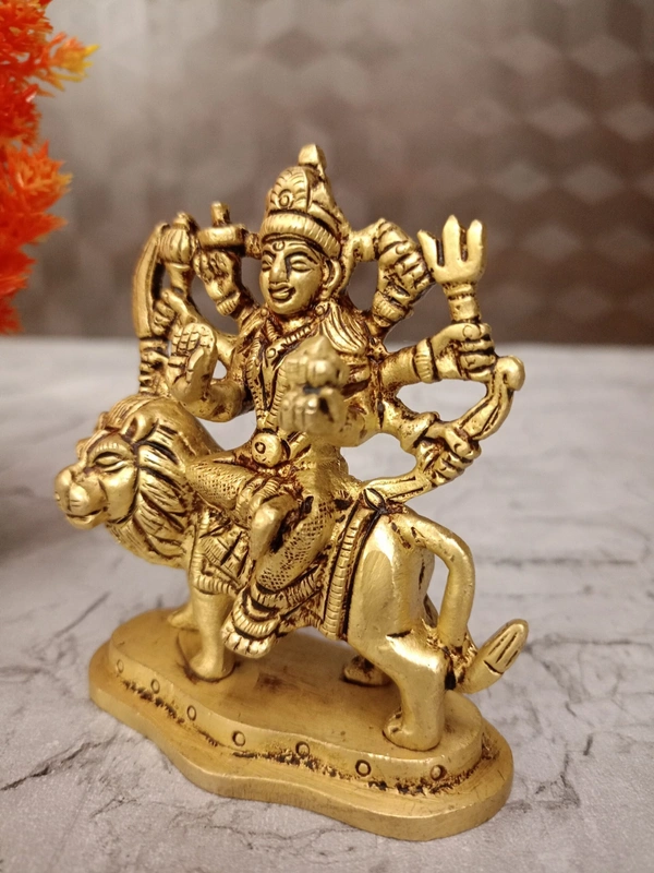 Brass Durgai Sitting On Lion Idol