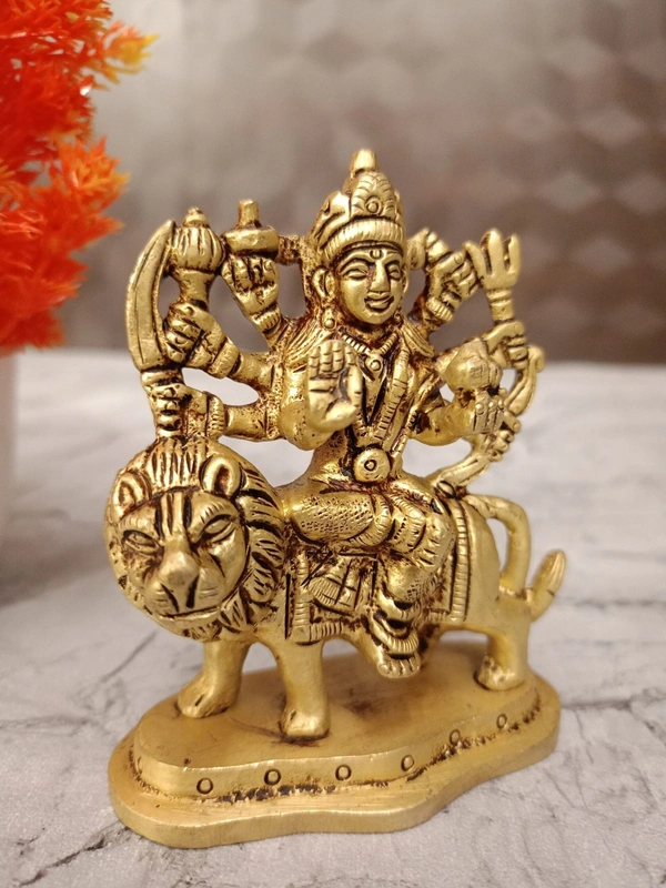 Brass Durgai Sitting On Lion Idol