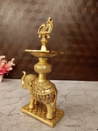 DecorsOne Brass Elephant With Annam Five Face Diya 11″