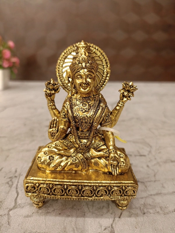 Brass Fine Art lakshmi Idol Sitting On Chowki Stand