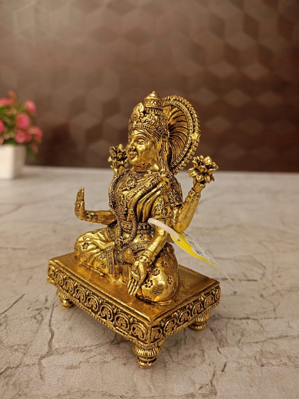 Brass Fine Art lakshmi Idol Sitting On Chowki Stand