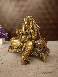 Brass Fine Art Ganesha Sitting On Sofa Idol