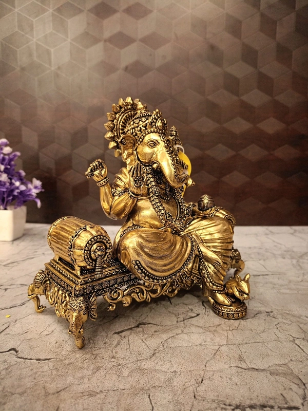 Brass Fine Art Ganesha Sitting On Sofa Idol