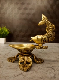 DecorsOne Brass Fish Diya With Designe Stand 6"
