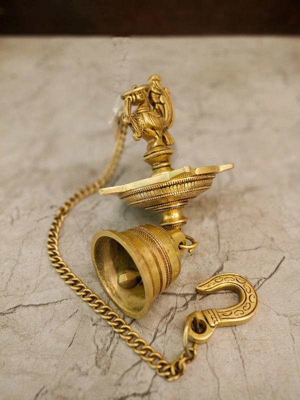 DecorsOne Brass Five Face Annam Diya With Bell / Wall Hanging 22.5"
