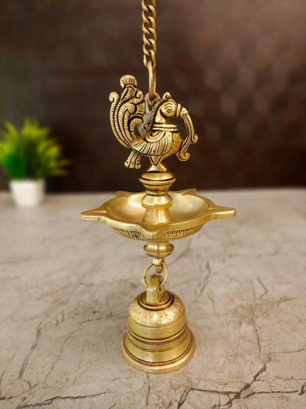 DecorsOne Brass Five Face Annam Diya With Bell / Wall Hanging 22.5"