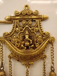 Brass Wall Mount Ganesha Plate With Bell , Pure And Antique Finish , Handicraft Statue