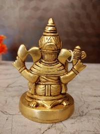 Brass Ganesha Sitting On Mouse / Unique and Handicraft Idol , Antique Finish