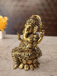 Brass Fine Art Ganesha Idol Sitting On Lotus Base