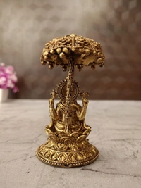 DecorsOne Brass Fine art Ganesh with an Umbrella 4″