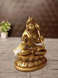 Brass Hanuman Idol Sitting On Lotus Oval Base