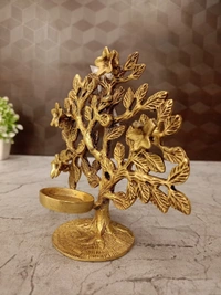 DecorsOne Brass Kalpaviruksha Tree Diya With Flowers 6''